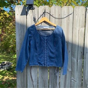 Vintage Carolina Blues Denim Scoop Neck Corset Closure Jean Shirt Jacket M